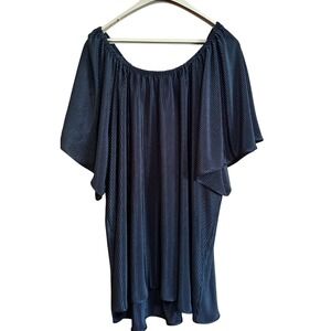 Roz & Ali Womens NWT Tunic‎ 3X Black Plisse Flutter Off Shoulder Whimsigoth Work